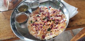 The best uthapan I've ever had! Cashews, moringa leaves, beets, coconut. Yum! at Holy Rabbit in Varkala