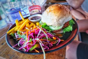 Veggie burger  at Holy Rabbit in Varkala