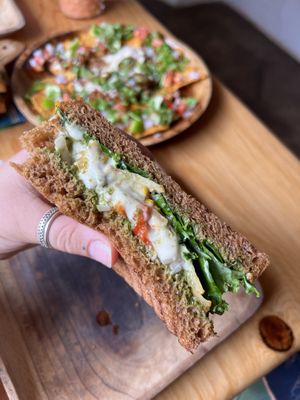 Cheesy pesto sandwich   at Loving Earth Cafe in Fort Kochi