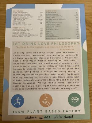 Menu 2  at Loving Earth Cafe in Fort Kochi