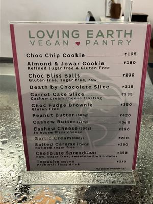 Pantry menu  at Loving Earth Cafe in Fort Kochi