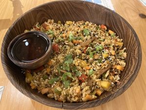 Shredded spicy cheeken stir fry  at Loving Earth Cafe in Fort Kochi