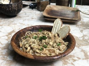 Lionsmane pasta  at Loving Earth Cafe in Fort Kochi