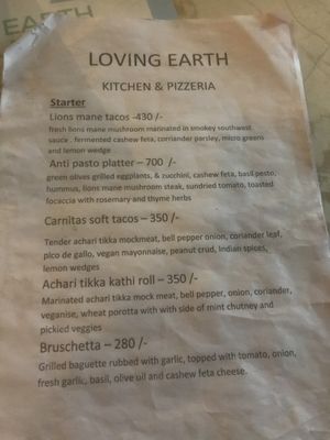 Special menu  at Loving Earth Cafe in Fort Kochi