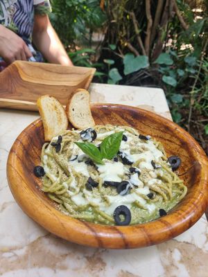 Basil Pesto Pasta at Loving Earth Cafe in Fort Kochi
