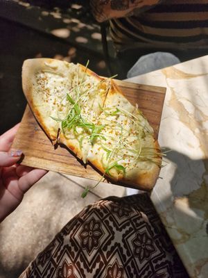 Garlic bread at Loving Earth Cafe in Fort Kochi