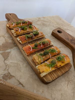 Smoked Papaya canapes at Loving Earth Cafe in Fort Kochi