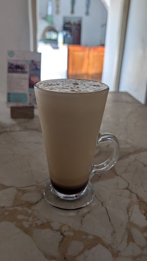 Coconut coffee at Loving Earth Cafe in Fort Kochi