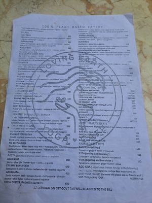 Big menu at Loving Earth Cafe in Fort Kochi