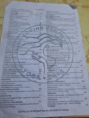 Other side of big menu at Loving Earth Cafe in Fort Kochi
