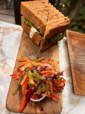 Pesto cheezy toasty  at Loving Earth Cafe in Fort Kochi