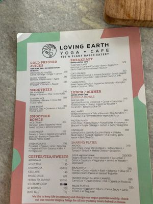 Latest menu at Loving Earth Cafe in Fort Kochi