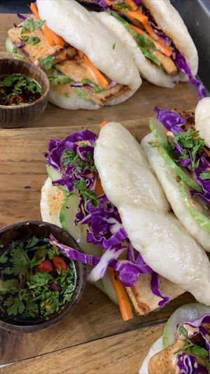 Tofu sriracha baos at Loving Earth Cafe in Fort Kochi