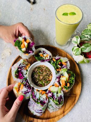 Rice paper rolls at Loving Earth Cafe in Fort Kochi