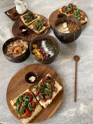 Smoothie bowls and yum hum for breakfast  at Loving Earth Cafe in Fort Kochi