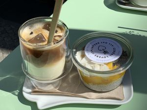 Chia Pudding accompanied with Iced Cappuccino  at Cereal Lovers in Luxembourg City