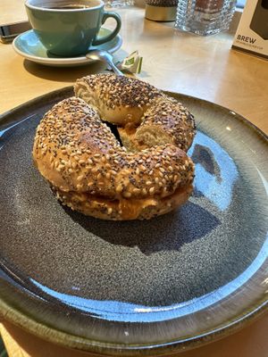 Peanut butter and apricot jam bagel  at Cereal Lovers in Luxembourg City