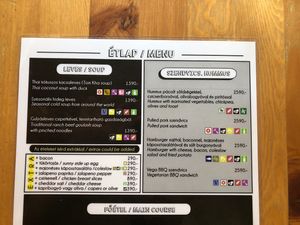 Menu at Café Csiga in Budapest