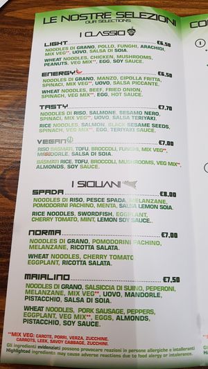 Menu at Sicily Wok Around in Siracusa