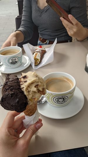 Dark chocolate/mixed nuts and an americano at Voglia Matta in Siracusa