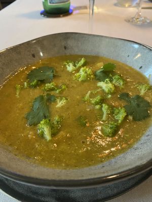 Broccoli soup spiced with curry   #Veganuary at Le Cap Marine in Nancy