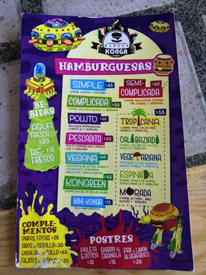 Menu. at Konga Burger in Chihuahua