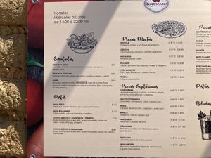 Left side of menu. 2021-02-27 at Rusticana Pizza in Tepoztlan