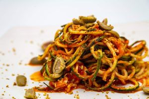 Gusto Spaghetti with Red Pepper Cream at The Fruitarian Experience  in Koh Phangan