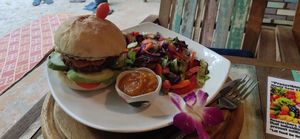 Vegan Bean Burgher at The Fruitarian Experience  in Koh Phangan