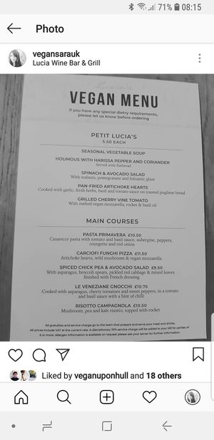 Vegan menu. at Lucia in Beverley
