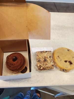 Almond chocolate cup cake, Blondie, and chocolate chip cookie. at Strong Hearts in Syracuse