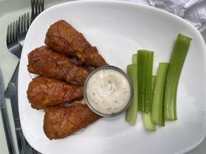 Buffalo wings, large, filling at Strong Hearts in Syracuse
