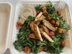 Kale chicken Caesar salad!  at Strong Hearts in Syracuse