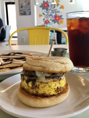 Egg trick muffin!  Also had the pancake special that day with mulberry syrup…delish!! at Strong Hearts in Syracuse