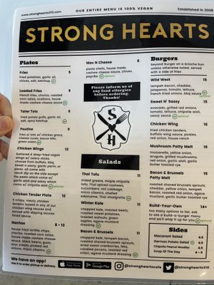Menu  at Strong Hearts in Syracuse