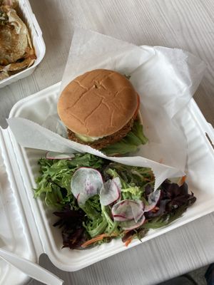 Fried “chicken” sandwich with greens  at Strong Hearts in Syracuse