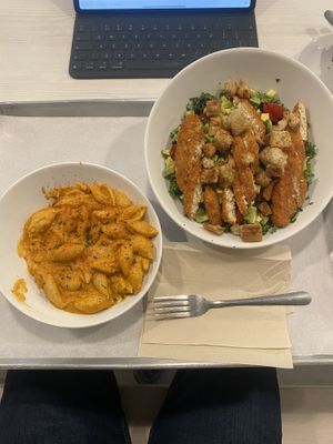 Mac & Cheese. Kale salad with chicken-less protein. Very tasty and great portions.  at Strong Hearts in Syracuse