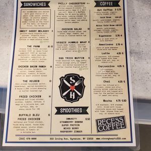 Menu at Strong Hearts in Syracuse