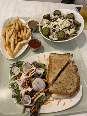 mediterranean salad, fries, reuben with salad and ranch  at Strong Hearts in Syracuse