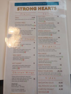 Menu as of April 2024 (1 of 2) at Strong Hearts in Syracuse