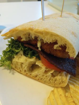 Chicken bacon ranch sandwich - highly recommended!!! at Strong Hearts in Syracuse