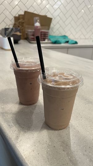Chocolate-cherry and chocolate-peanut butter milkshakes    at Strong Hearts in Syracuse