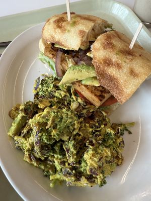 Maple tofu sandwich + side of broccoli salad  at Strong Hearts in Syracuse