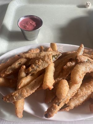 Pickle fries + vegan blackberry mayo   at Strong Hearts in Syracuse