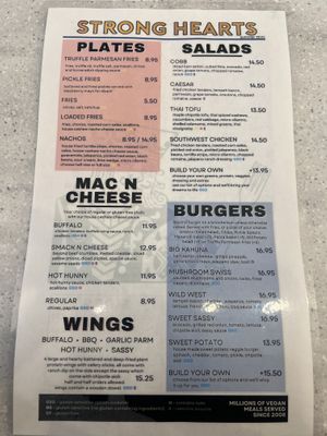 Menu  at Strong Hearts in Syracuse