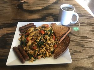Complete scramble with mint tea  at Strong Hearts in Syracuse