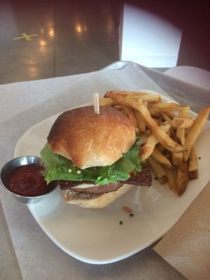 Burger and fries at Strong Hearts in Syracuse