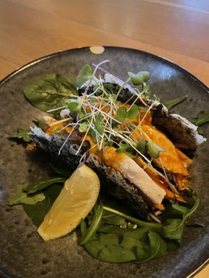 Amazing flavours- vegan prawn seaweed taco (expensive but great tasting) at Yeah Boy in Geelong