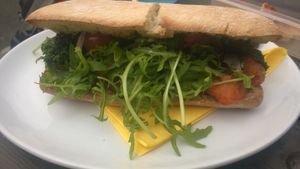 Aubergine, tomato and rocket panini  at The Tower Cafe in Newcastle Upon Tyne