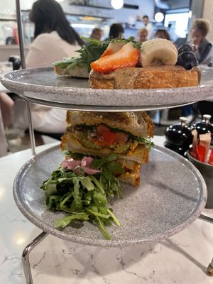 Falafel Sandwiches in the bottom tier, toasts in the middle tier  at POG - Tara St in Dublin